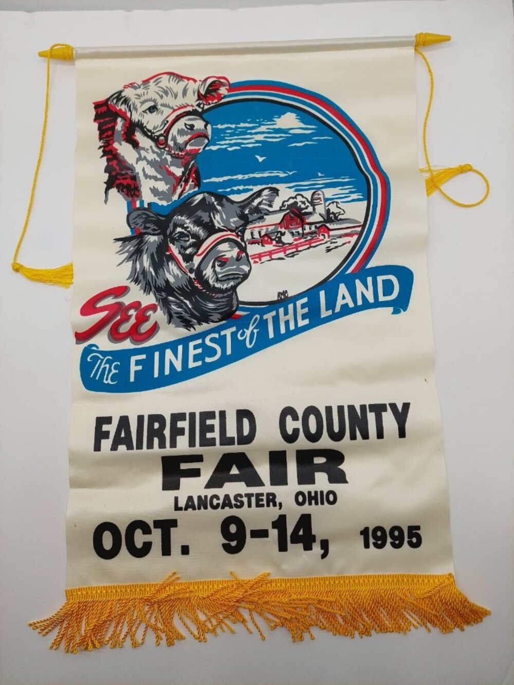 Ohio Fairfield County Fair Sign Cloth Fringe Bulls Cows 1995 READ